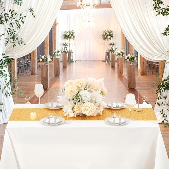 Sequin Table Runners 2 Pieces Gold Table Runners 12x72 Inch Glitter Dining Table Cover for Party Wedding Birthday Reception Banquet Decoration Spring Party Chair Sashes