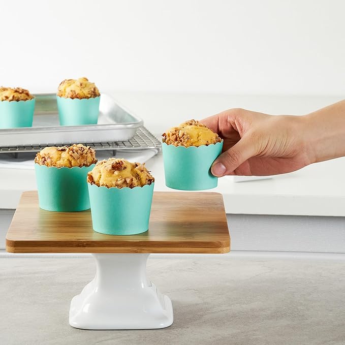 Panificio 3 Ounce Cupcake Wrappers, 200 Scalloped Baking Cups - Oven-Ready, Greaseproof, Turquoise Paper Cupcake Liners, Disposable, For Birthdays, Baby Showers, Or Weddings - Restaurantware