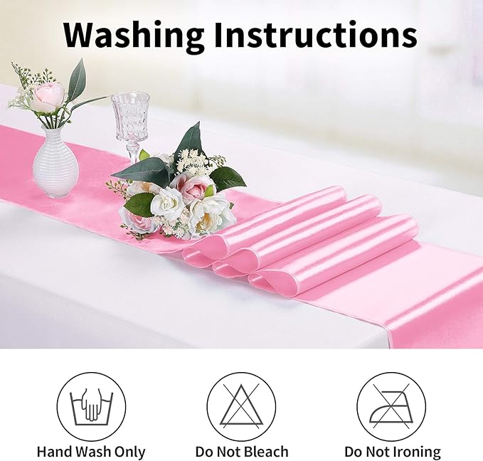 5-Pack Satin Table Runner Pink 12 x 108 inches Long, Table Runners for Wedding, Birthday Parties, Banquets Decorations（5 Pack, 12x108 Inch, Pink）