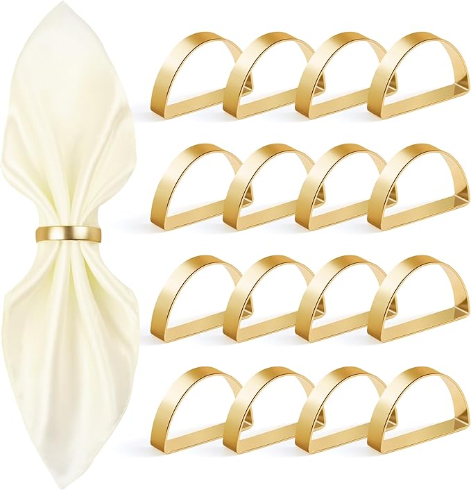 16Pcs Metal Gold Napkin Rings Set, Stainless Steel Metal Gold Napkin Holder, Fall Thanksgiving Christmas Easter Napkins Rings for Table Decor Wedding, Banquet, Party