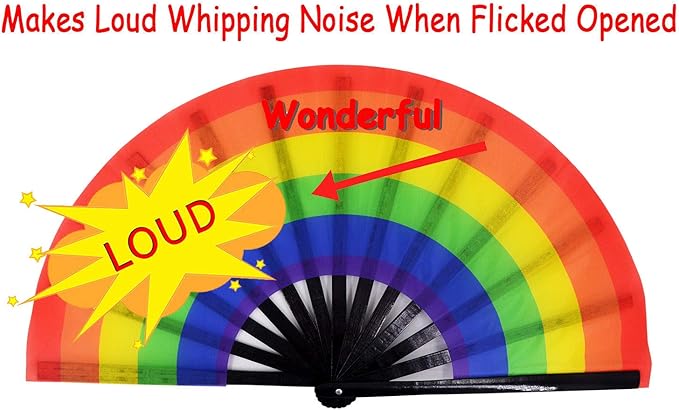 Amajiji Large Folding Hand Rave Fan Popping Fan for Line Dancing Clacking Fans for Boots On The Ground Dance,Party,Decoration,Festival (Rainbow)