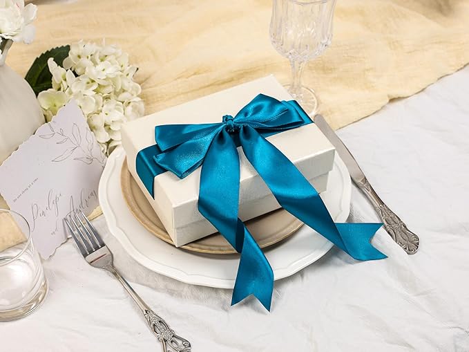Turquoise Satin Ribbon 1-1/2 inch X Continuous 100 Yards, Single Face Polyester Ribbon Perfect for Gift Wrapping, Flower Bouquet, Wedding Decor, Crafts, Bow Making, Sewing and More
