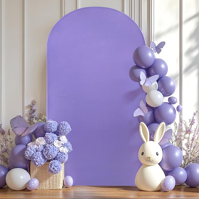 6FT Lavender Arch Backdrop Cover - Polyester Fitted Wedding Arch Stand Covers Round Top Chiara Arch Backdrop Cover for Birthday Party Banquet Photo Background Decoration
