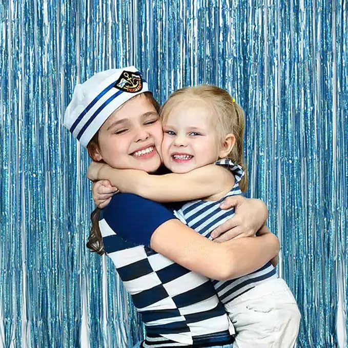TONIFUL 3Pcs Laser Light Blue Door Streamers,Laser Blue Photo Booth Backdrop Metallic Streamers Blue Foil Fringe Curtains for Birthday,Christmas,New Year,Bachelorette,Grad Party Decor(9.9ft x 6.6ft)
