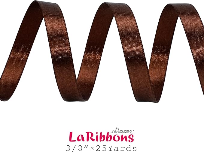 LaRibbons Brown Ribbon 3/8 Inch 25 Yards Luxury Double Faced Friar Brown Silk Ribbon for Flower Bouquet Crafts Gift Wrapping Wedding Party Decoration