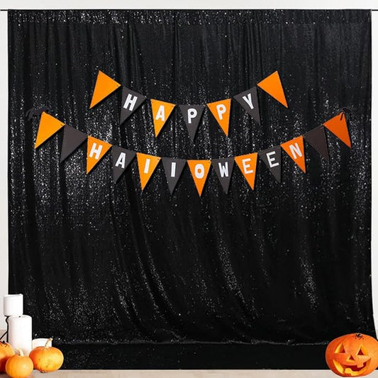 SquarePie Sequin BackdropLess See Through Thick Background Glitter Curtain for Halloween Party 6FT x 8FT Black
