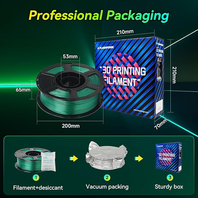 FLASHFORGE Xmas Series Rapid PLA Filament Aurora Green, High Flow Speedy 3D Printer Filament Max 500mm/s High-Speed Printing, Radiated Unparalleled Brilliance, Twinkling and Ultra-Smooth Finish