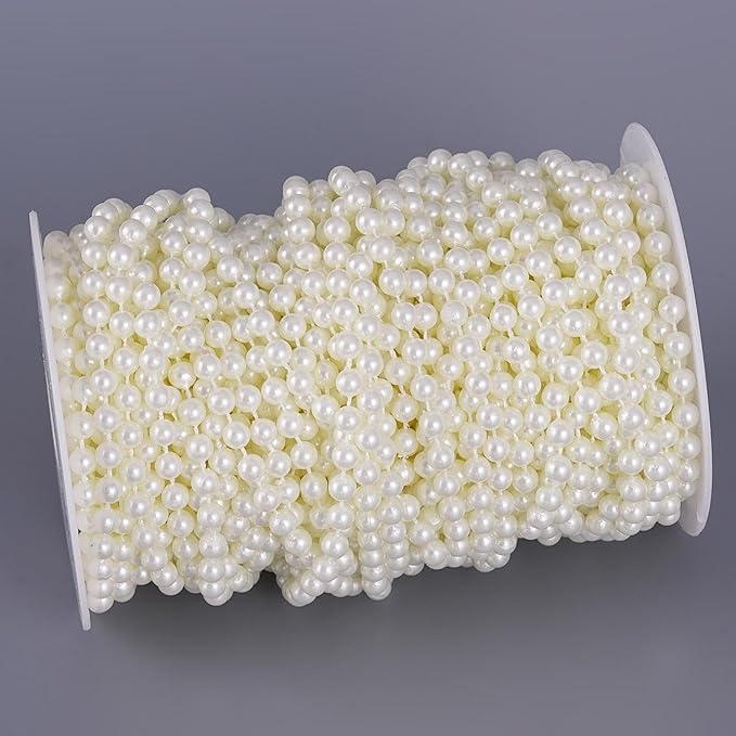 27 Yards/82 Feet Pearl Garland Craft String Pearls, Faux Pearl for Wedding Party Decoration, Christmas Tree Decorations and DIY Crafts (Ivory, 6 mm 82 Feet)