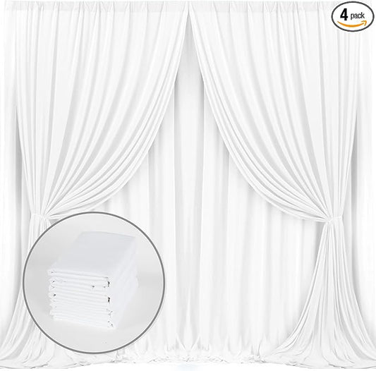 White Backdrop Curtain for Wedding Decor Holiday Party 4 Panels- White Wedding Backdrop Polyester Photography Backdrop Drapes Baby Shower Birthday Privacy Sliding Curtains Home Decor，5ft x 10ft