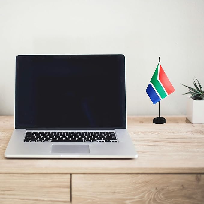 2 Pack South Africa Desk Flag Set, South Africa Desktop Small Miniature Table Office Flag with 12" Black Pole and Black Base, Offices, Classroom, Home, Festival Decoration (South Africa)