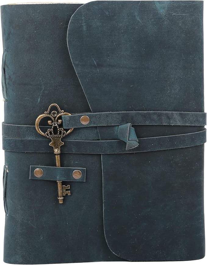 Leather Journal with Lined and Unlined Deckle Edge Paper 8x6 inch and Vintage Key | Handmade Writing Notebook Diary | Bound Daily Notepad for Men & Women Medium, Sketch/Writing pad for Artists