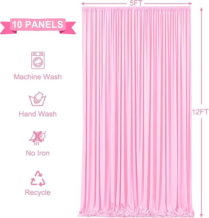 50ft x 12ft Light Pink Backdrop Curtains Wrinkle Free Backdrop Curtain for Wedding Parties Pink Fabric Backdrops Drapes Back Drop Cloth Bridal Shower Stage Curtains Wedding Decorations for Reception