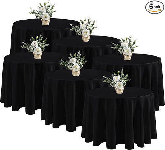 Fitable 6 Pack Black Round Table Clothes - 90 Inches in Diameter - Stain Resistant and Washable Tablecloths, Polyester Fabric Table Covers for Wedding, Party, Banquet, Gathering