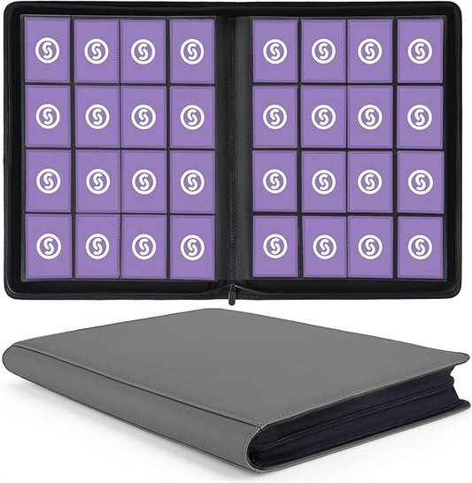 1000+ Pockets Trading Card Binder, Premium 16 Pocket Card Binder, Ringless Side Loading Collection Album Holder Folders for MTG, TCG, Game Cards & Sports Cards (Grey)