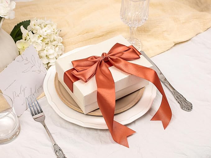 Copper Satin Ribbon 1-1/2 inch X Continuous 50 Yards, Single Face Polyester Ribbon Perfect for Gift Wrapping, Flower Bouquet, Wedding Decor, Crafts, Bow Making, Sewing and More
