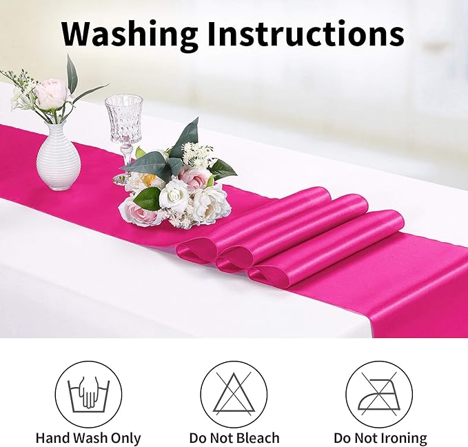 10-Pack Satin Table Runner Fuchsia 12 x 108 inches Long, Table Runners for Wedding, Birthday Parties, Banquets Decorations（10 Pack, 12x108 Inch, Fuchsia）