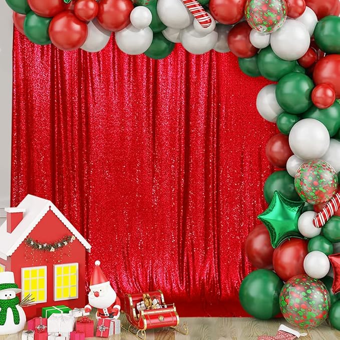 SquarePie Sequin Backdrop 6FT x 8FT Red Curtain Background for Wedding Party Christmas