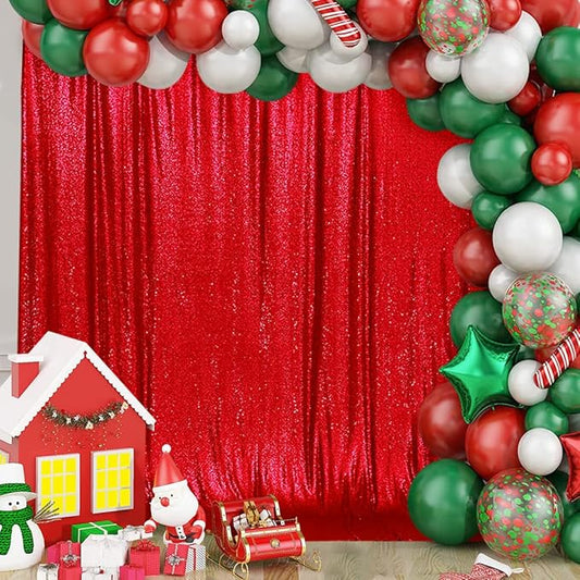 SquarePie Sequin Backdrop 10FT x 10FT Red Curtain Background for Wedding Party Decoration