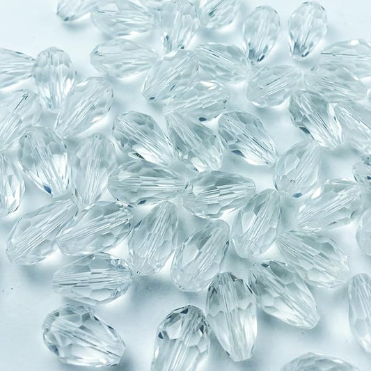 100pcs 8x12mm Teardrop Crystal Glass Beads Vertical Hole Faceted Glass Teardrop Spacer Beads for Bracelets Necklace Earring DIY Jewelry Making Craft(Transparent)