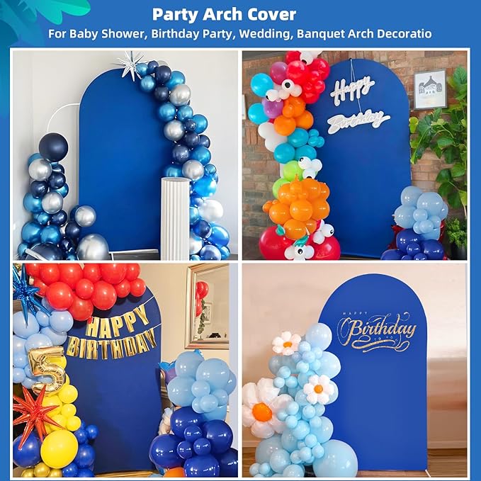HEMMOTOP Blue Arch Cover 7.2 ft (No Arch Backdrop Stand), Spandex Wedding Balloon Stretchy Arch Backdrop for Photo, Round Top Stand Covers for Party Birthday Baby Shower Anniversary Decoration