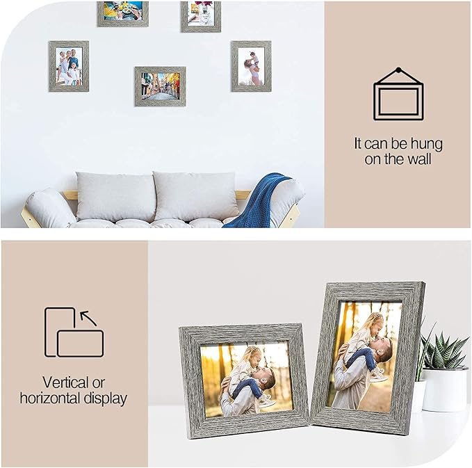 TWING 5 X 7 Picture Frames Set of 6, Rustic Grey Farmhouse Photo College Frame for Wall Decor or Table Top Display