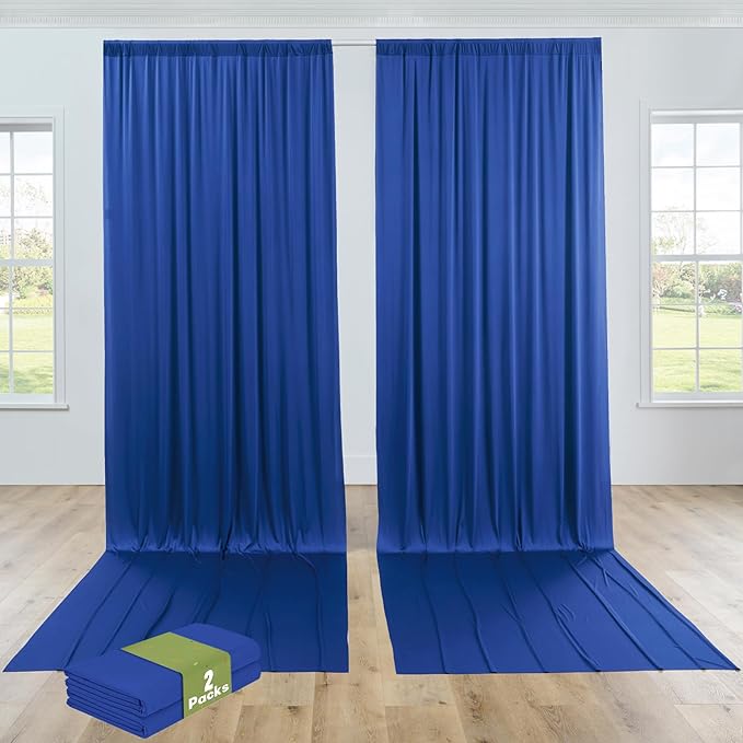 PartyVillage 10ft×15ft Royal Blue Backdrop Curtain for Wedding Parties, 2 Panels Wrinkle Free 15 FT Long Polyester Photo Backdrop Drapes Back Drop Cloth for Birthday Photography Background