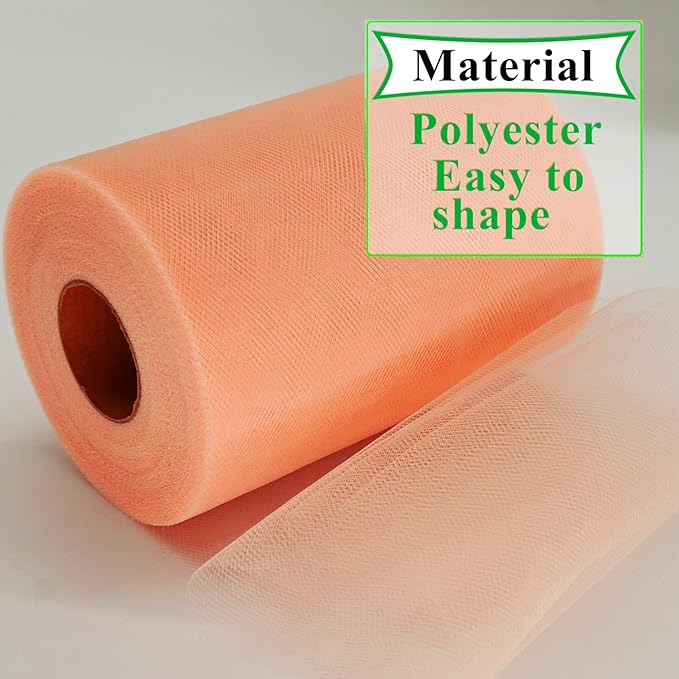 Peach Tulle Fabric Rolls 6 Inch by 100 Yards (300 feet) Fabric Spool Tulle Ribbon for DIY Tutu Bow Baby Shower Birthday Party Wedding Decorations Christmas Craft Supplies