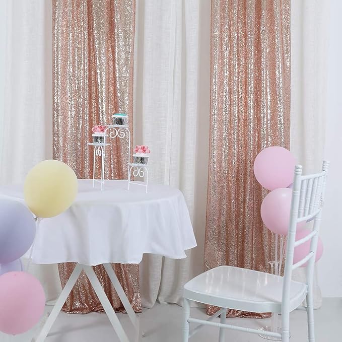 Rose Gold Sequin Backdrop Curtains 2FTx8FT 2 Panels Sparkly Background Drapes for Party Birthday Wedding Decor