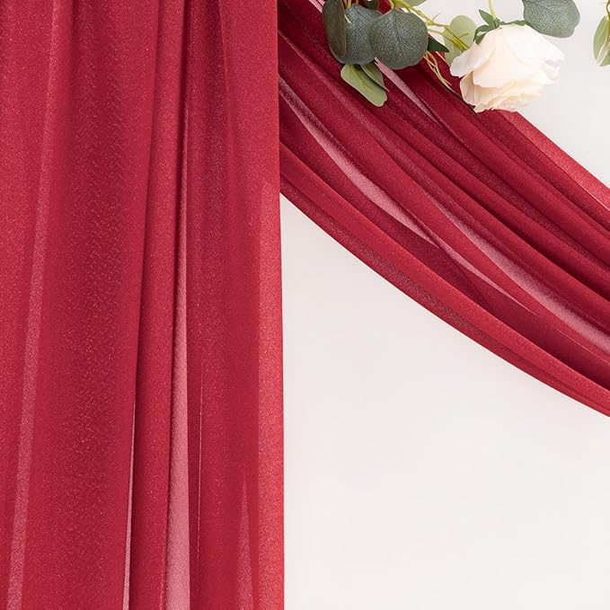 MLMC Red Wedding Arch Draping Fabric 2 Panels 29" x 20 FT Extra Long Gauze Drapes Sheer Backdrop Curtains 6.6 Yards Outdoor Drapery Panels for Wedding Baby Shower Party Ceiling Decoration