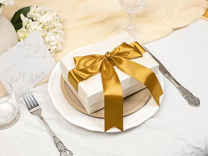 Gold Satin Ribbon 1-1/2 inch X Continuous 50 Yards, Single Face Polyester Ribbon Perfect for Gift Wrapping, Flower Bouquet, Wedding Decor, Crafts, Bow Making, Sewing and More