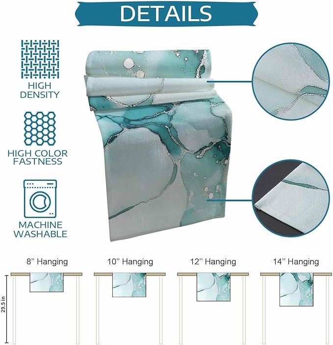 Turquoise Marble Cotton Linen Table Runner for Dining Kitchen, Wedding Outdoor Party Tablerunners Decoration, Nature Marble Crack Country Retro Dresser Scarf Coffee Tablecloth Runners 13x36 Inches