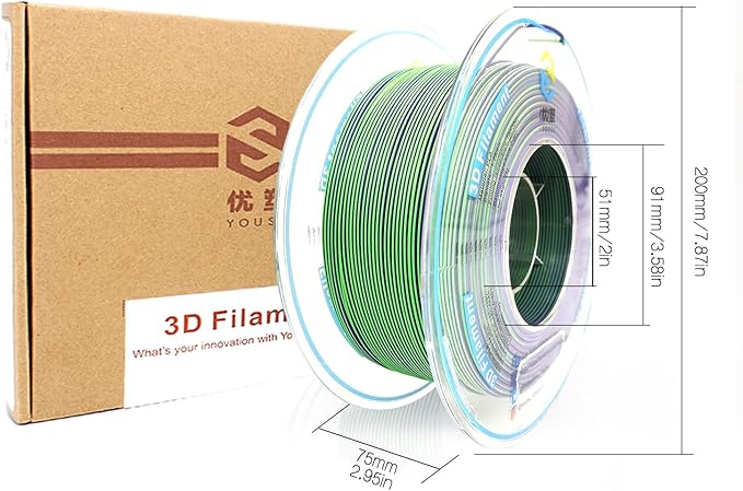 YOUSU Matte Dual Color PLA Filament Coextrusion Filament Multicolor 3D Printer Filament 1kg Compatible with Most of 3D Printer, Matte Lilac Green Color Change PLA.