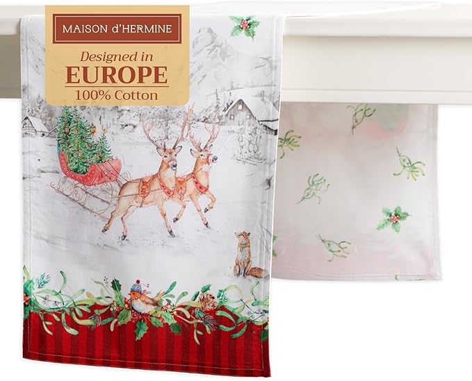 Maison d' Hermine Table Runner 100% Cotton Double Layer Table Runners 72 inches Long for Thanksgiving Christmas Decorations Home Kitchen Dining Party Wedding (Christmas Tradition, 14.5" x 72")