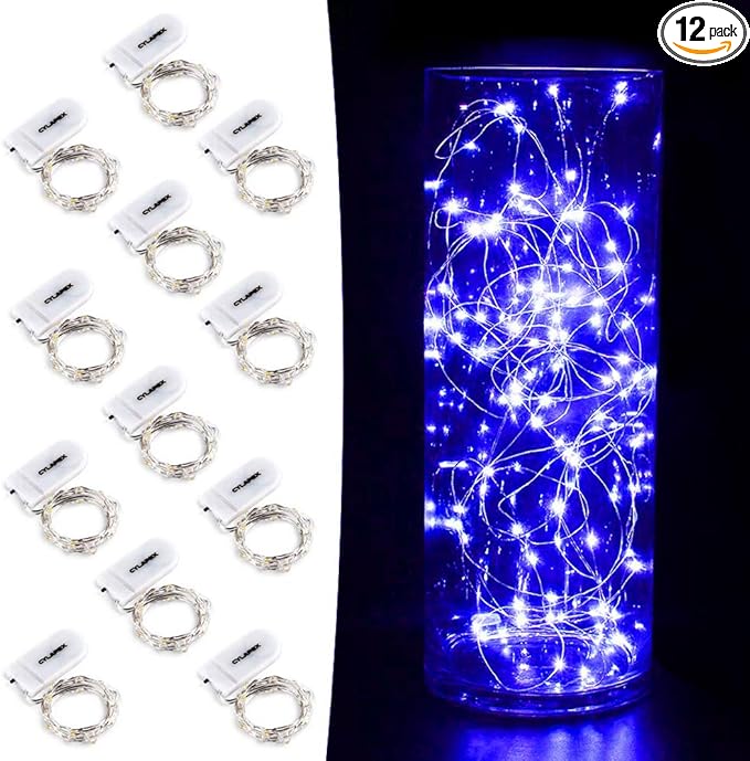 CYLAPEX 12 Pack Blue Fairy Lights String Battery Operated Fairy Lights Starry String Lights on 3.3ft/1m Silvery Copper Wire DIY Christmas Decoration Costume Wedding Party Halloween Easter