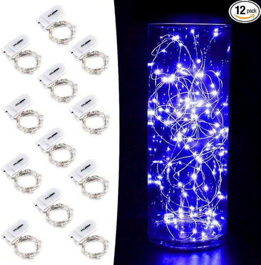 CYLAPEX 12 Pack Blue Fairy Lights String Battery Operated Fairy Lights Starry String Lights on 3.3ft/1m Silvery Copper Wire DIY Christmas Decoration Costume Wedding Party Halloween Easter