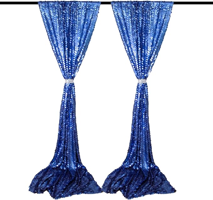 JYFLZQ Blue Payette Sequin Backdrop Curtains 8ft x 8ft 1 Panel Glitter Thick Shimmer Backdrop Background Photo Booth Backdrops for Parties