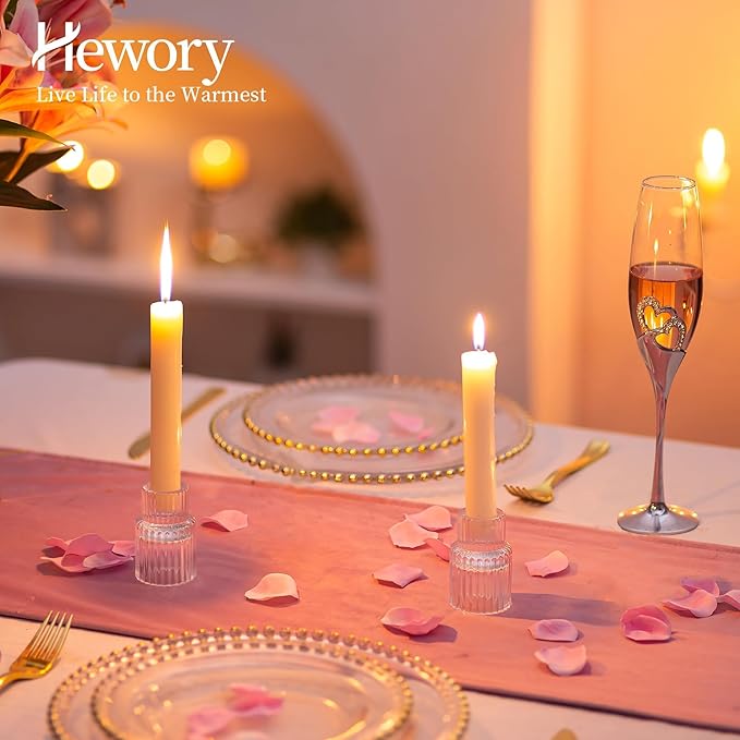 Candle Holder Glass Candlestick Holders: Hewory 2PCS Clear Taper Candle Holders Bulk for Table Centerpiece, Glass Candle Holder Candle Stick Holder Decor for Christmas Wedding Party Bridal Showers