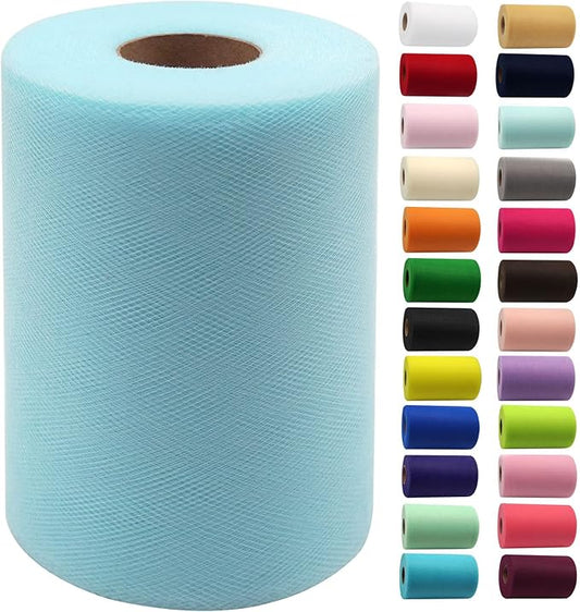 Light Blue Tulle Fabric Rolls 6 Inch by 100 Yards (300 feet) Fabric Spool Tulle Ribbon for DIY Tutu Bow Baby Shower Birthday Party Easter Wedding Decorations Christmas Craft Supplies