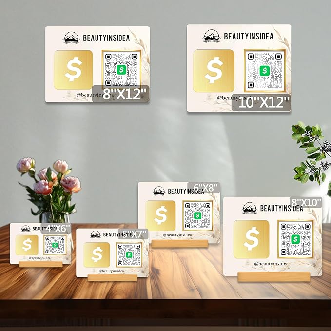 Personalized Custom Metal QR Code Sign Venmo Cashapp Scan to Pay with Stand Instagram Facebook Social Media QR Signs Bar Code QR Plaque Print for Business Salon Beauty Store Restaurant Wifi Sign (Horizontal 1)