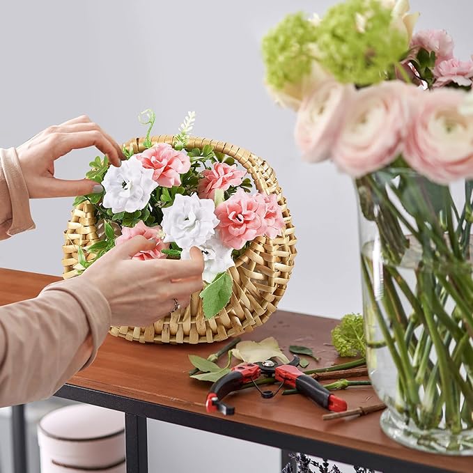 Taiyin 12 Pack Rattan Flower Girl Basket Small Half Moon Straw Wicker Basket with Handle Ideal for Wedding Flower Girl,Picnic,Garden Storage and Home Decor (Nature)