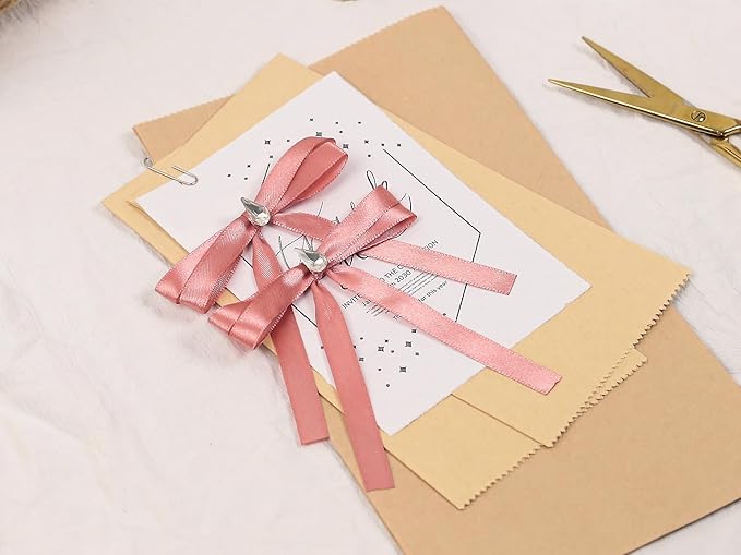 Rose Gold Satin Ribbon 3/8 inch X Continuous 50 Yards, Single Face Polyester Ribbon Perfect for Gift Wrapping, Flower Bouquet, Wedding Decor, Crafts, Bow Making, Sewing and More