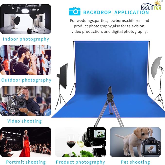 ISSUNTEX 5X7 ft Background Muslin Backdrop, Photo Studio, Collapsible High Density Screen for Video Photography and Television-Blue