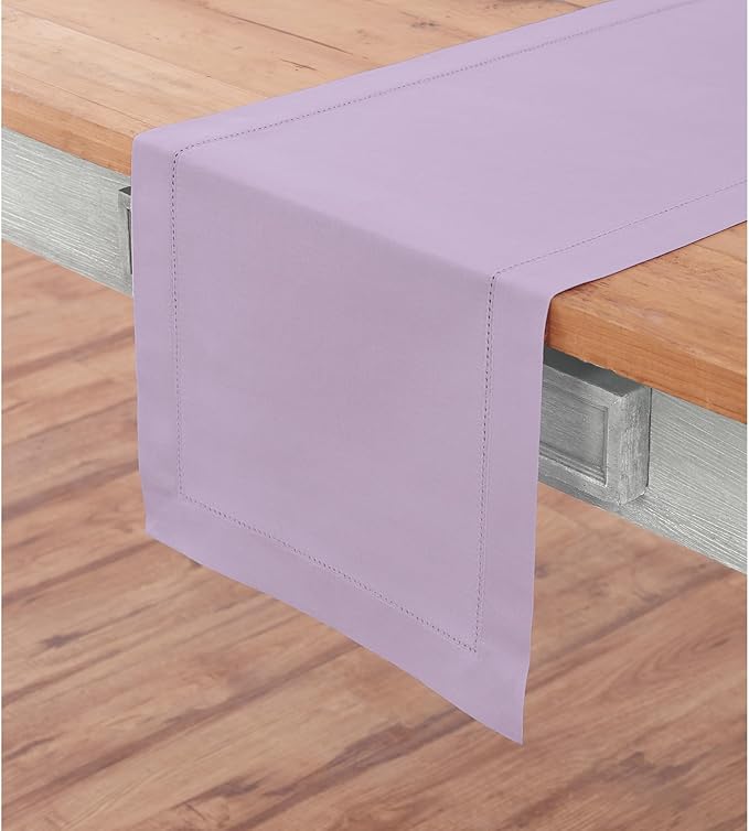 Solino Home Cotton Linen Table Runner 48 Inches - Lavender Ice Hemstitch Table Runner 14 x 48 Inch Ideal for Dresser and Coffee Tables