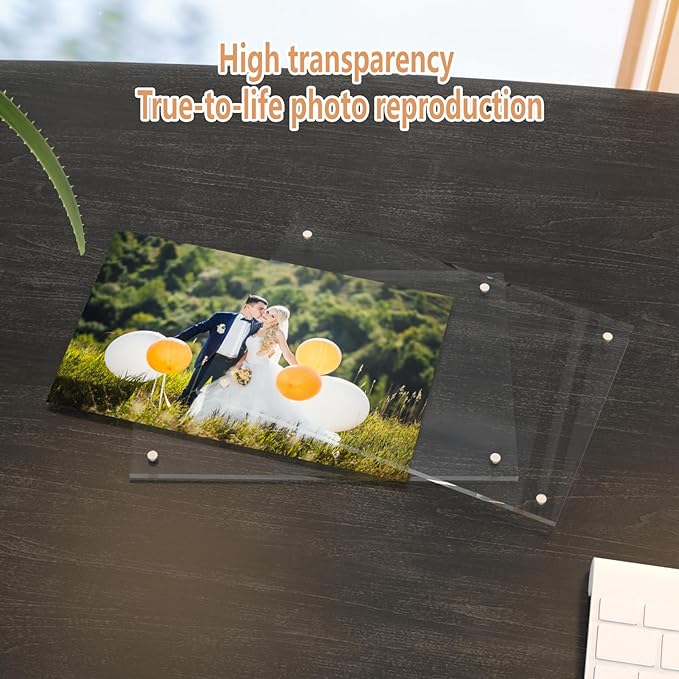 HELPLEX Picture Frames, 3 Pack 6x8 inch Acrylic Picture Frame Clear 6 x 8 Photo Frames Magnetic Picture Frames Ready for Tabletop Display, Effectively Protect Photos from Fading and Yellowing