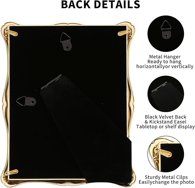 5 x 7'' Premium Alloy Gold Photo Frame - Luxury Display Hi End Décor Picture Frames 7 x 5'' with Velvet Backing,Hi End Décor Metal Frames