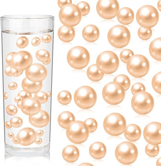 100PCS Champagne Faux Pearls Beads for Centerpiece Vases, Vase Filler Faux Pearls, No Holes Filler Beads for Party Anniversary Birthday Wedding Table Decor, 14/20/30mm