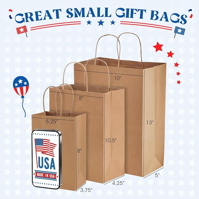 MESHA Gift Paper Bags 400 Pack 8X4.25X10.5 Brown Medium Shopping Kraft Bags Bulk with Handles Reusable for Business,Grocery,Birthday,Wedding,Kids Party,Favors