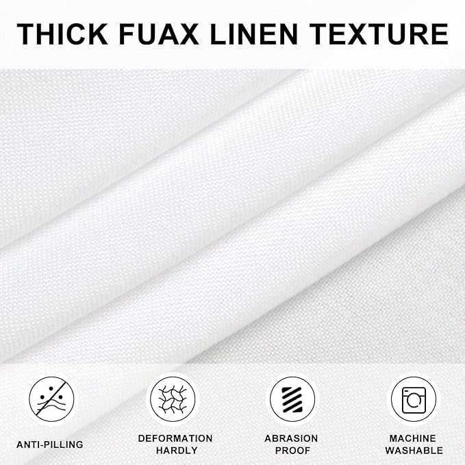 Hiasan Round Linen Table Cover 80 Inch - Wrinkle and Stain Resistant Washable Polyester Fabric Table Cloth for Dining Room Kitchen Party, White