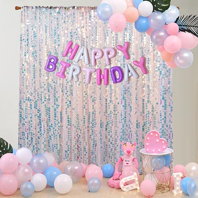 HH 9x9FT Iridescent Sequin Backdrop Curtains, 2 Panel Photography Backdrop Glitter Curtains Fabric Background, Large Shimmer Backdrop Drapes for Christmas Wedding Party Decor
