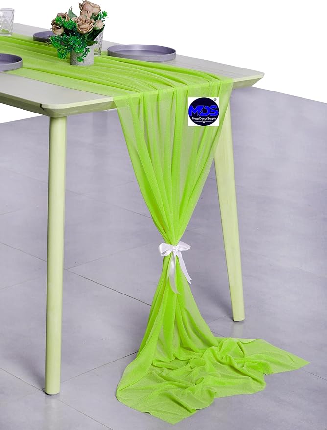MDS Halloween Chiffon Table Runner - 10 Pack, 29 x 120 Inches, 10ft Each - Sheer Spooky Table Runners for Haunted House Parties, Trick-or-Treat Tables, Witchy Décor, Wedding & Events - Parrot Green